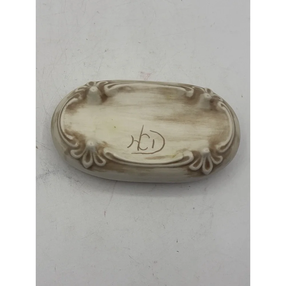 Vintage Art Nouveau Style Ceramic Covered Trinket Box Floral Vanity Jewelry